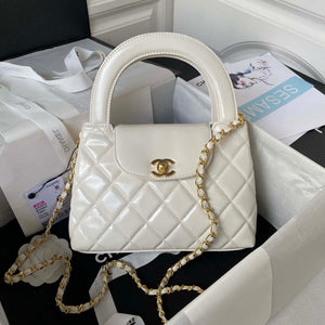 Chanel AS3970 Flap Bag with top handle Lambskin gold tone metal White - Default Title - View 1