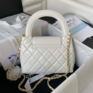Chanel AS3970 Flap Bag with top handle Lambskin gold tone metal White - Default Title - View 2