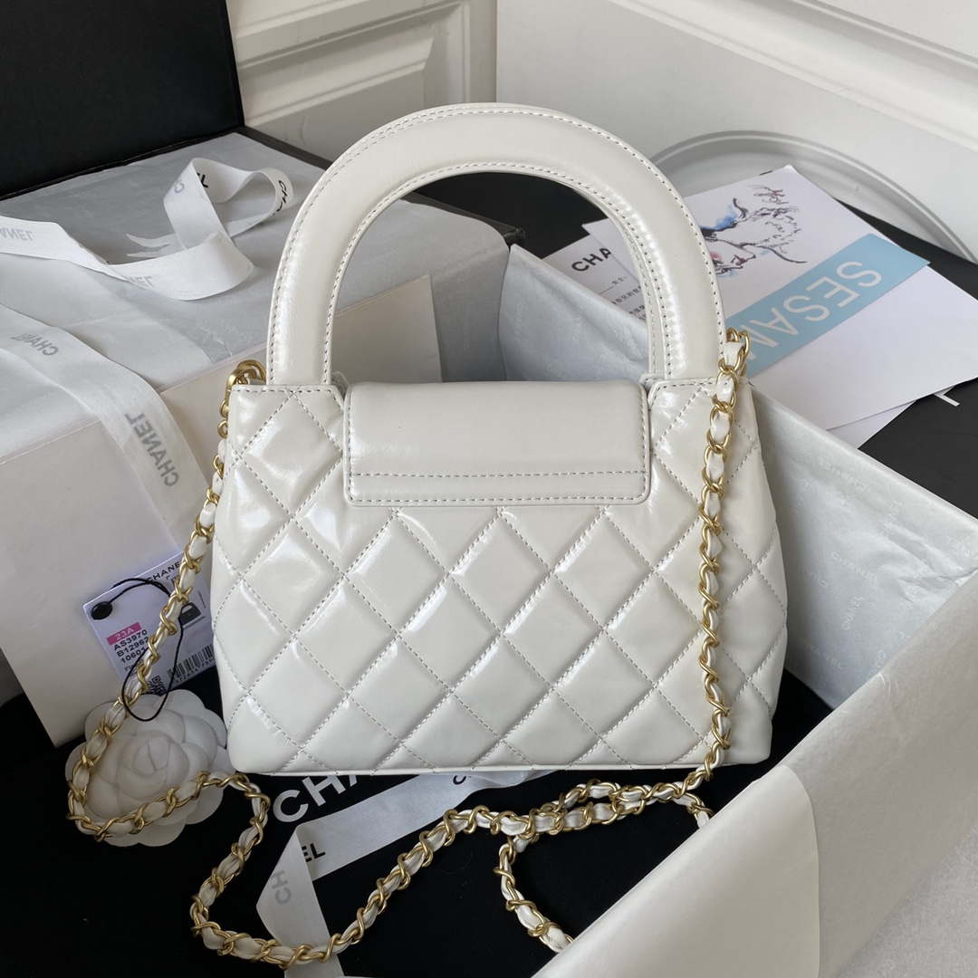 Chanel AS3970 Flap Bag with top handle Lambskin gold tone metal White