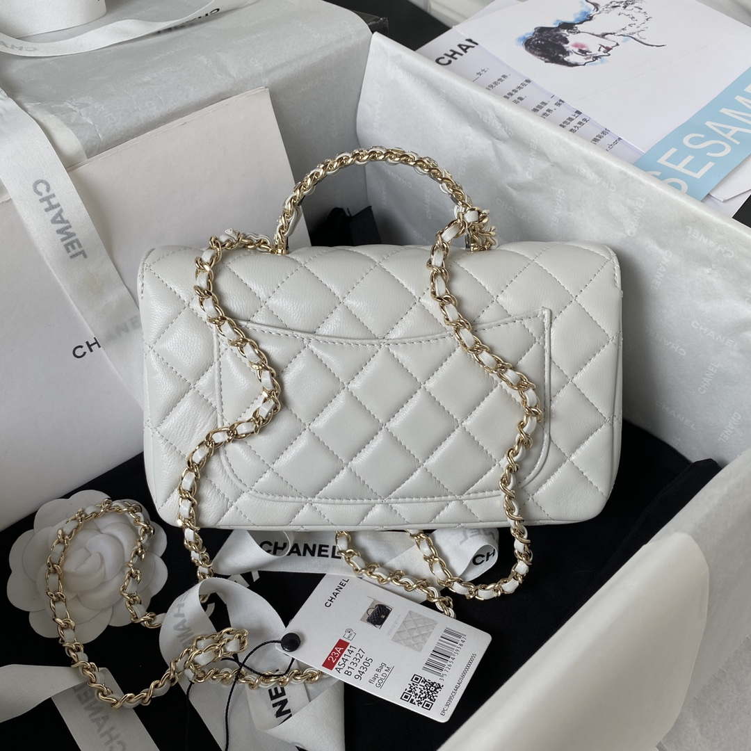 Chanel AS4141 Camellia Embossed With top Handle Bag White - Default Title - View 2