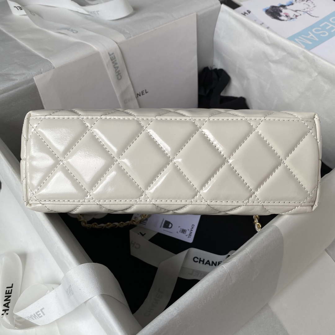 Chanel AS3970 Flap Bag with top handle Lambskin gold tone metal White - Default Title - View 6