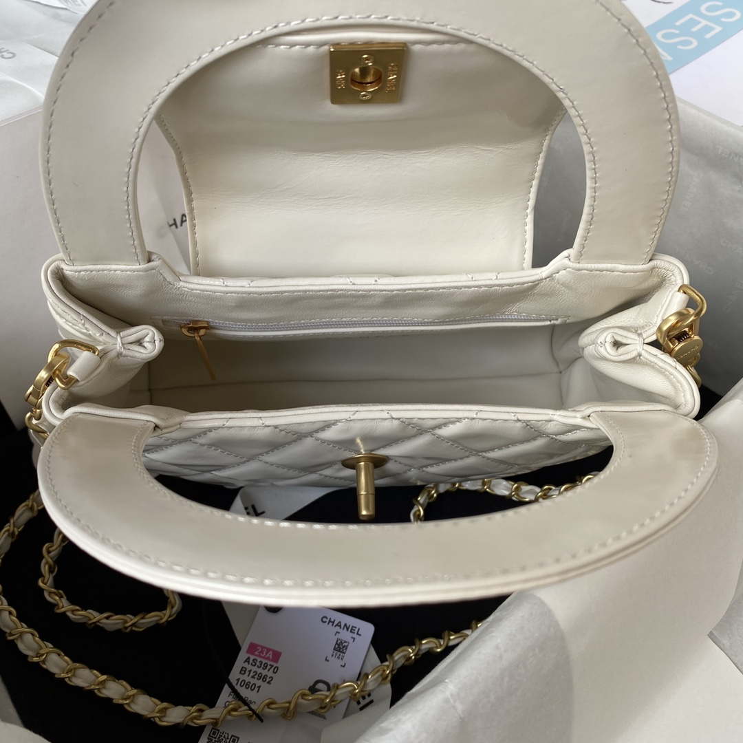 Chanel AS3970 Flap Bag with top handle Lambskin gold tone metal White - Default Title - View 7