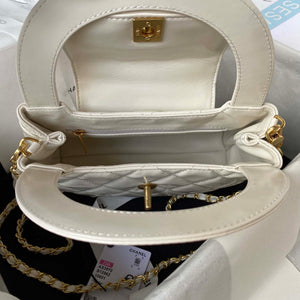 Chanel AS3970 Flap Bag with top handle Lambskin gold tone metal White - Default Title - View 7