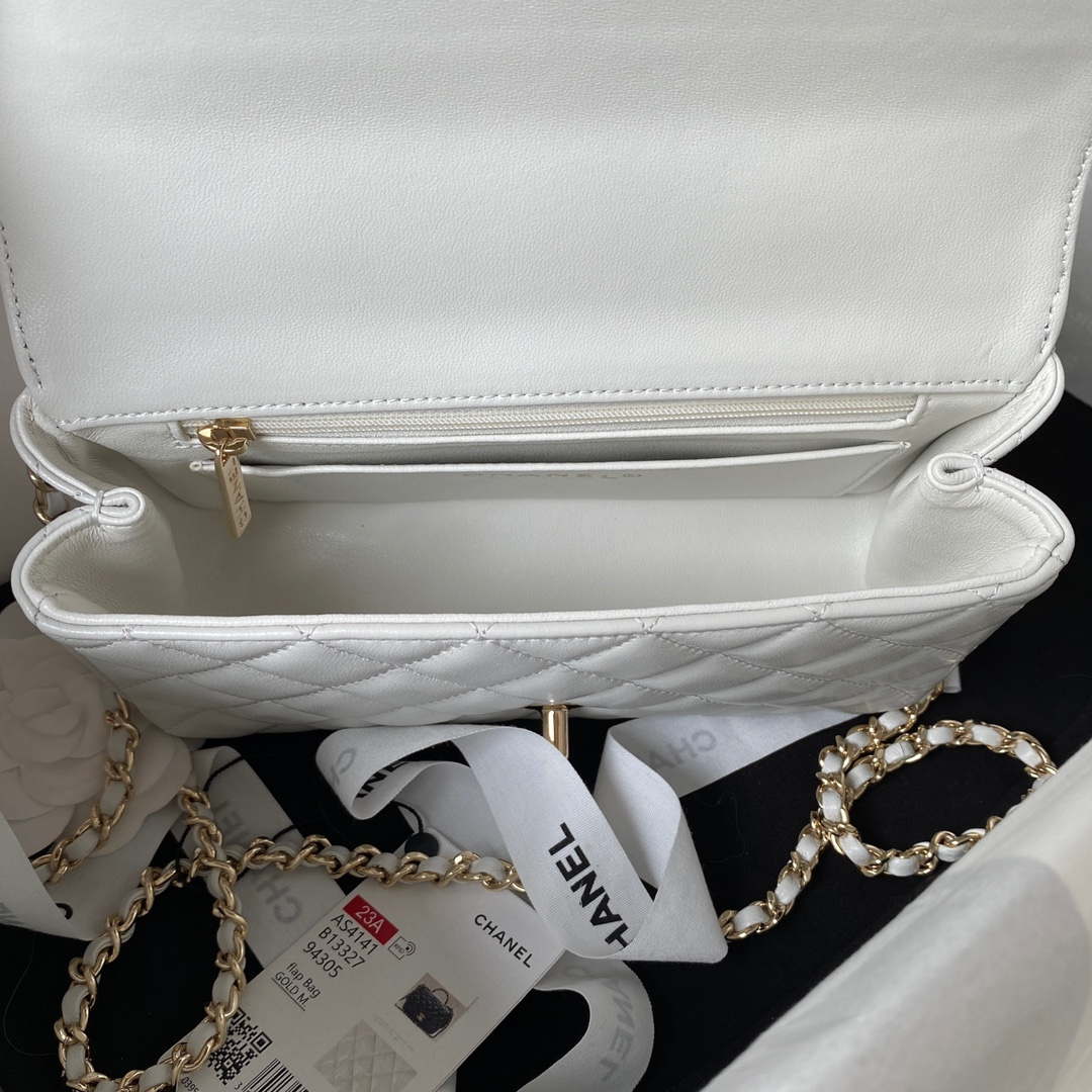Chanel AS4141 Camellia Embossed With top Handle Bag White