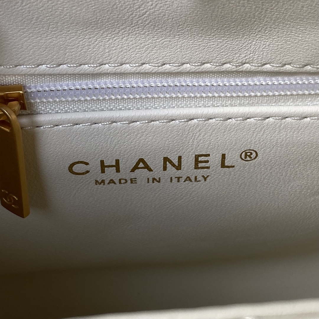 Chanel AS3970 Flap Bag with top handle Lambskin gold tone metal White - Default Title - View 8