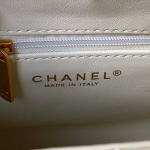Chanel AS3970 Flap Bag with top handle Lambskin gold tone metal White - Default Title - View 8