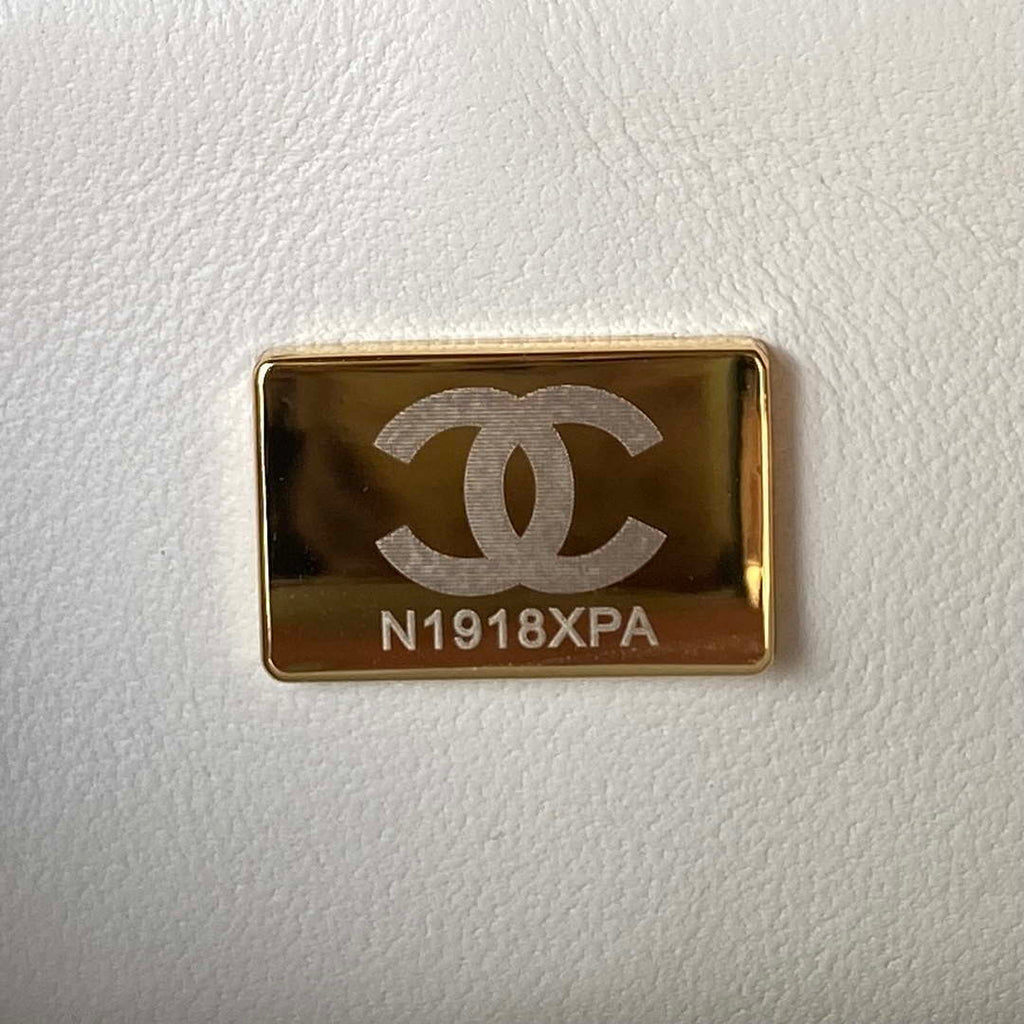 Chanel AS3970 Flap Bag with top handle Lambskin gold tone metal White