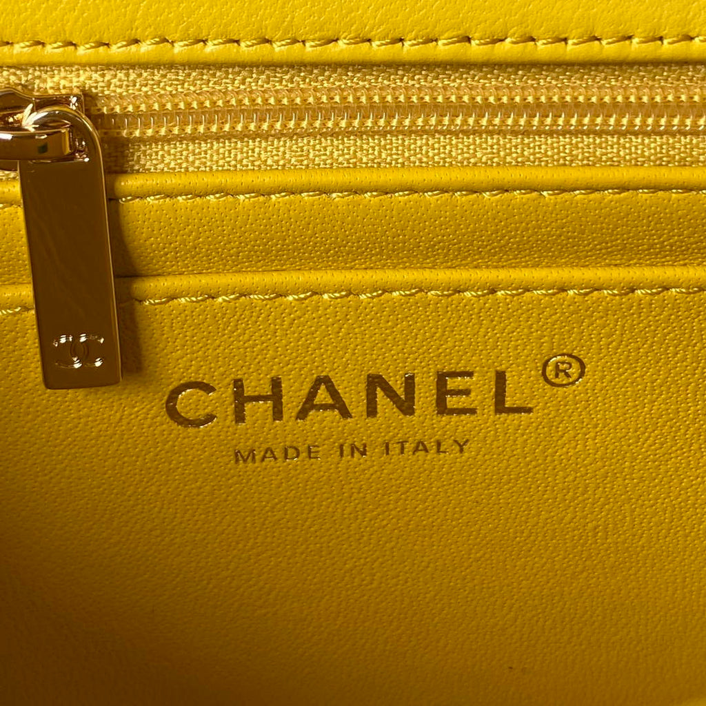 Chanel AS4141 Camellia Embossed With top Handle Bag Yellow
