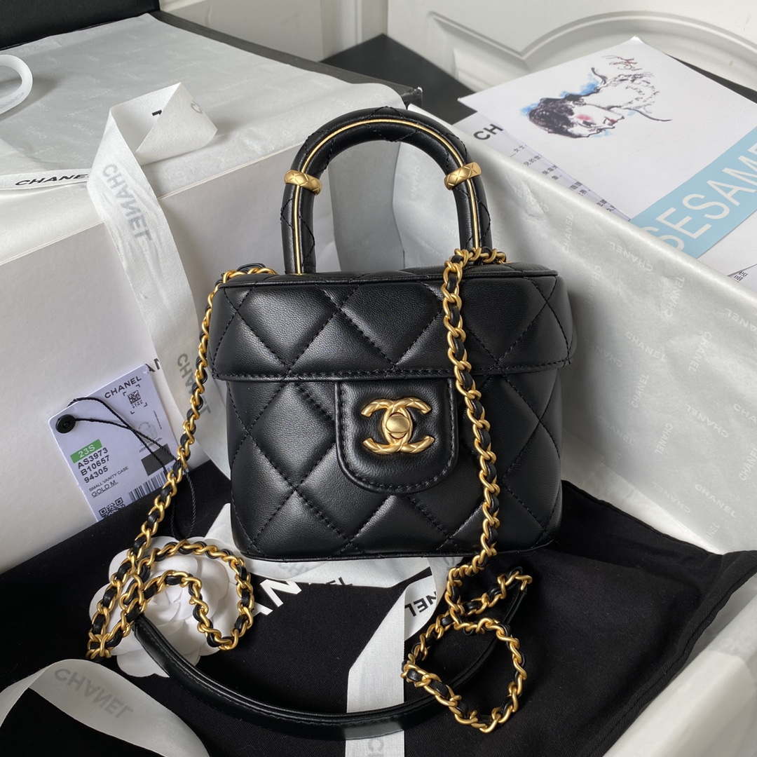 Chanel AS3973 Small Vanity Case Lambskin bag with top handle Black Gold - Default Title - View 1