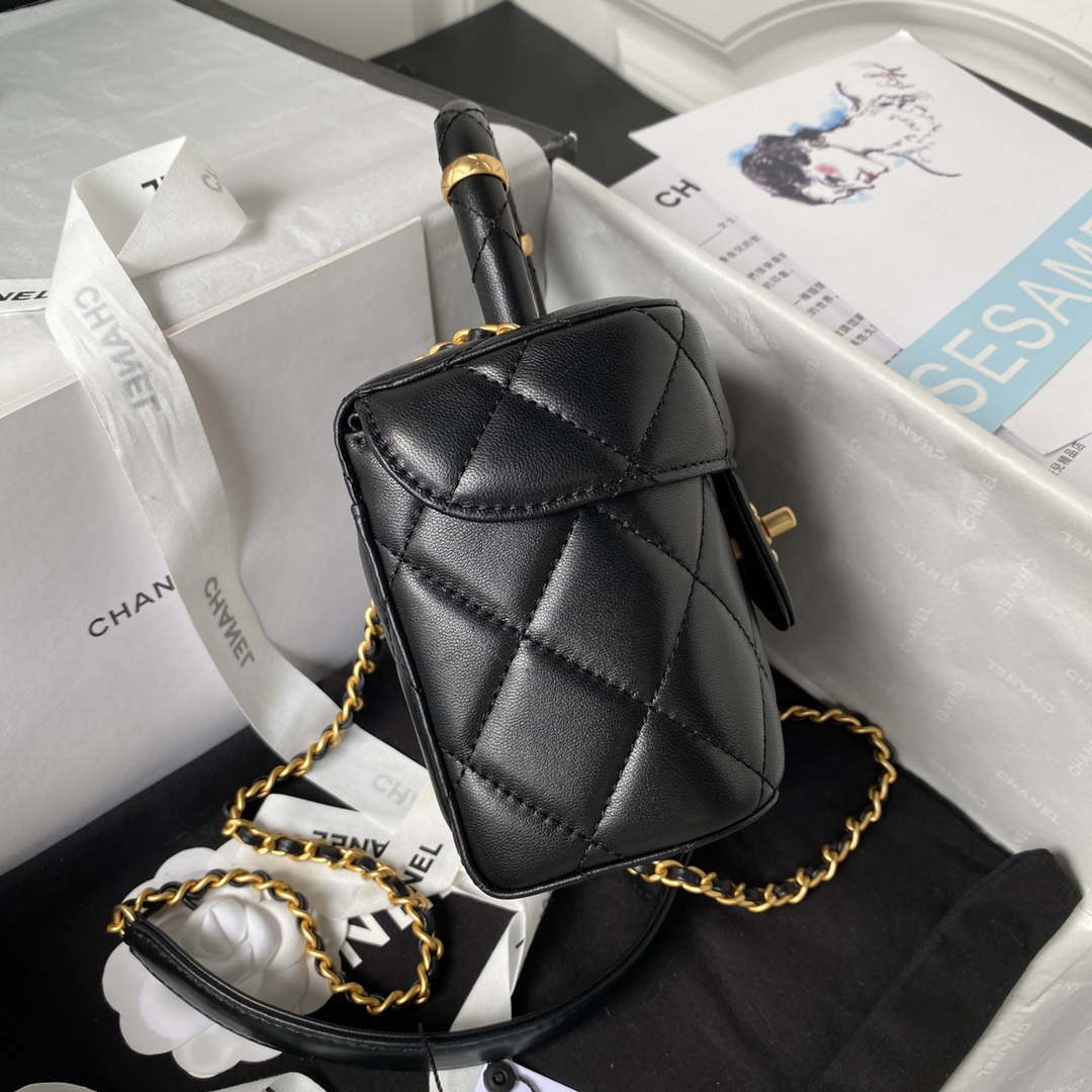 Chanel AS3973 Small Vanity Case Lambskin bag with top handle Black Gold