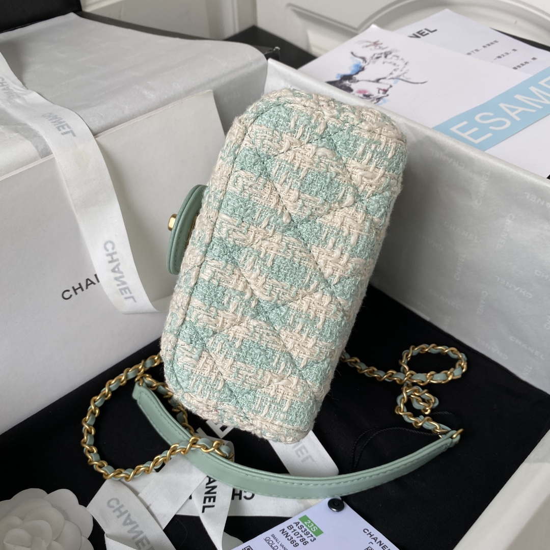 Chanel AS3973 Small Vanity Case Tweed Lambskin & Gold Metal Green & White - Default Title - View 5