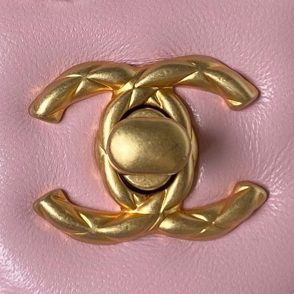 Chanel AS3973 Small Vanity Case Tweed Lambskin & Gold Metal Pink & Ecru