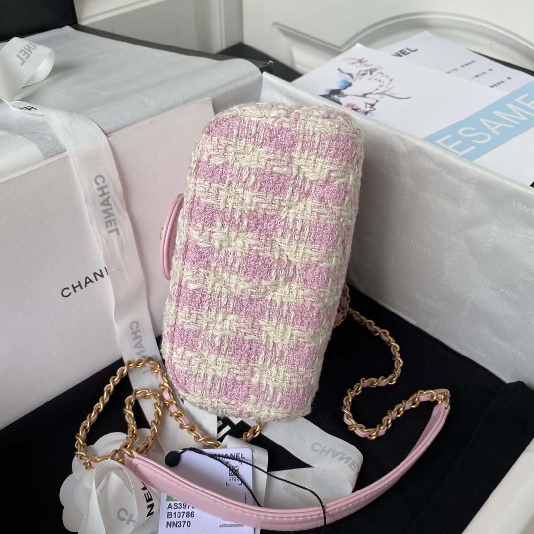 Chanel AS3973 Small Vanity Case Tweed Lambskin & Gold Metal Pink & Ecru