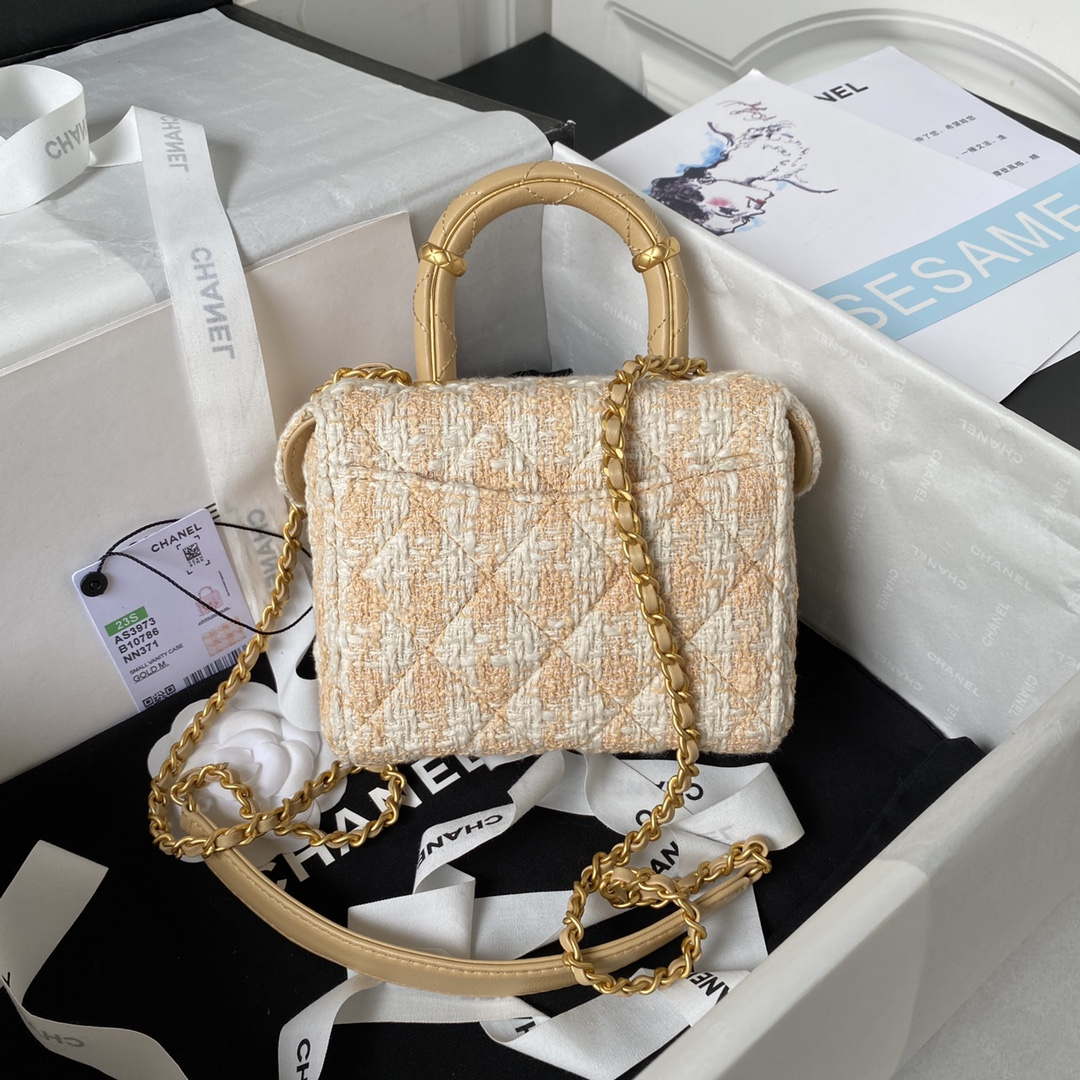 Chanel AS3973 Small Vanity Case Tweed Lambskin & Gold Metal Yellow & White - Default Title - View 2