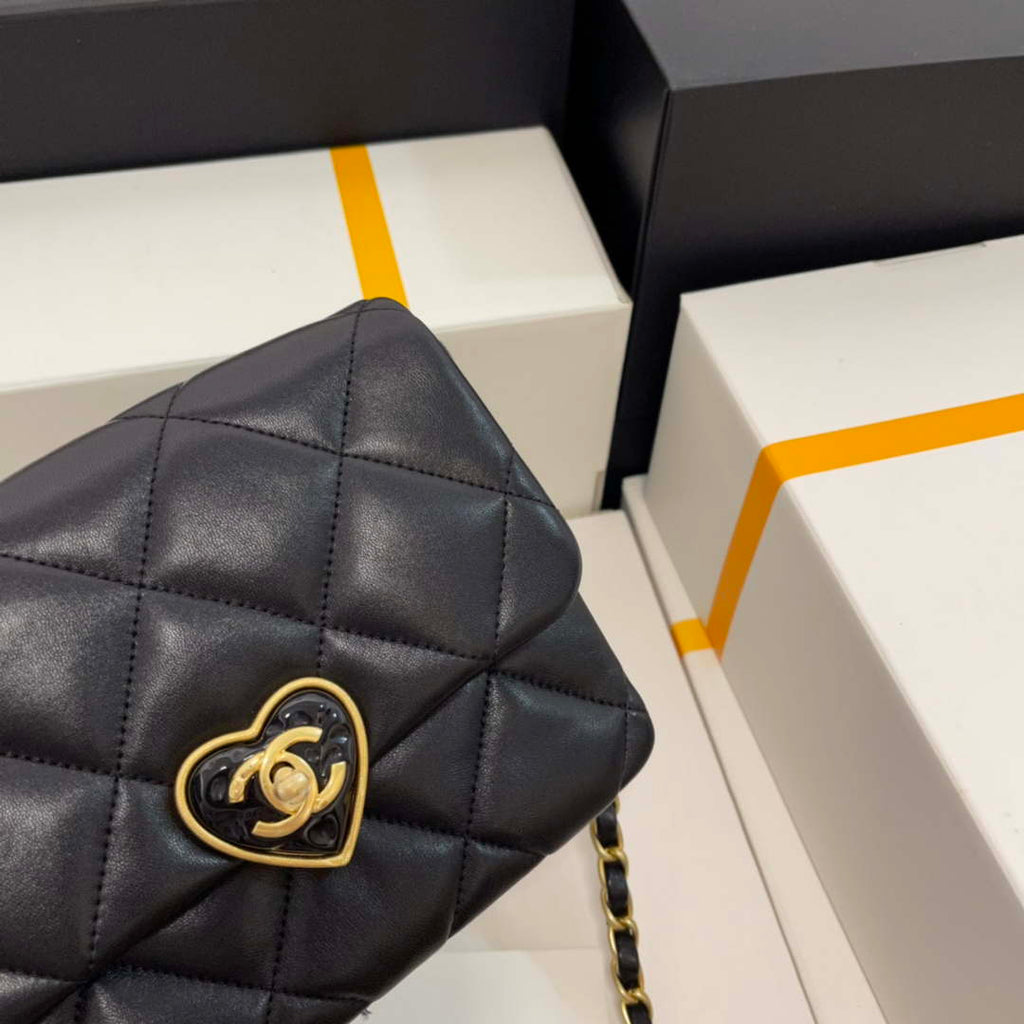 Chanel AS3979 Mini Flap Bag Lambskin Plexi & Gold-Tone Meta Black