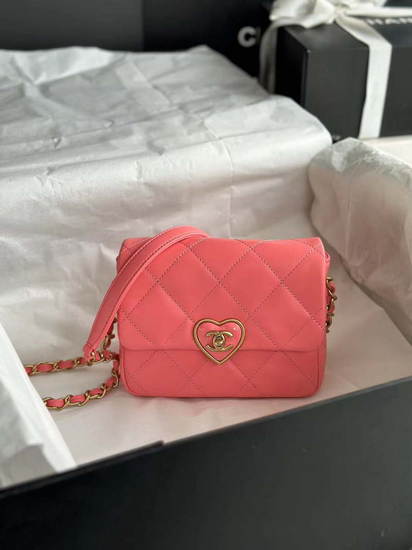 Chanel AS3979 Mini Flap Bag Lambskin Plexi & Gold-Tone Meta Pink - Default Title - View 1