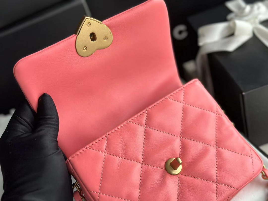 Chanel AS3979 Mini Flap Bag Lambskin Plexi & Gold-Tone Meta Pink - Default Title - View 7