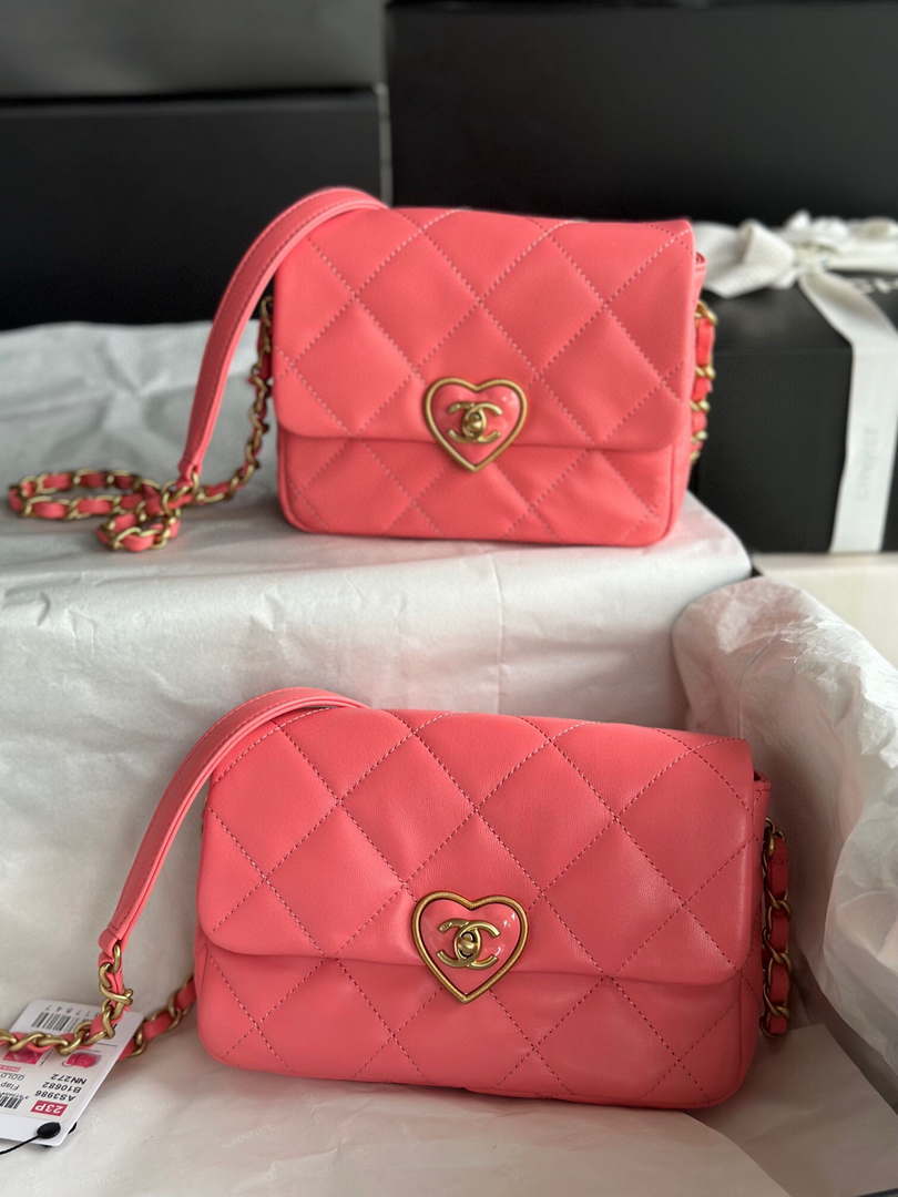 Chanel AS3979 Mini Flap Bag Lambskin Plexi & Gold-Tone Meta Pink