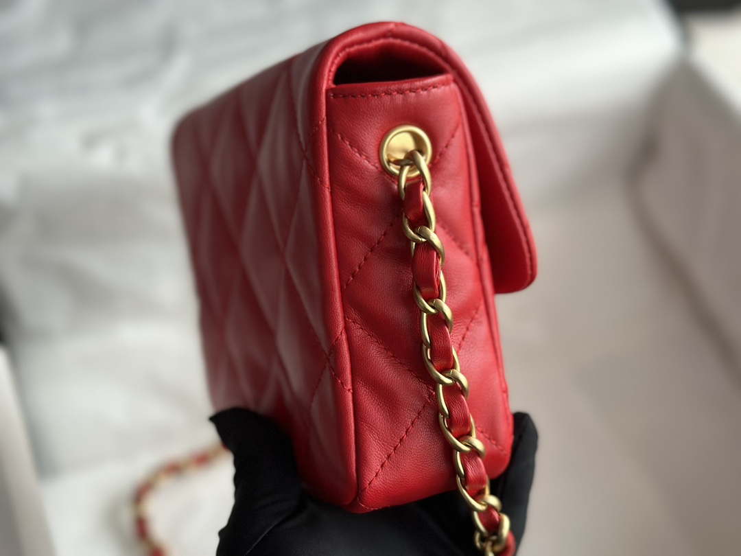 Chanel AS3979 Mini Flap Bag Lambskin Plexi & Gold-Tone Meta Red - Default Title - View 3