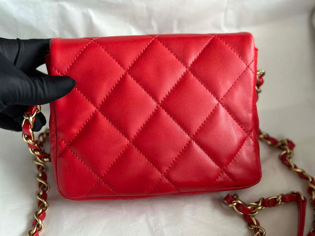 Chanel AS3979 Mini Flap Bag Lambskin Plexi & Gold-Tone Meta Red