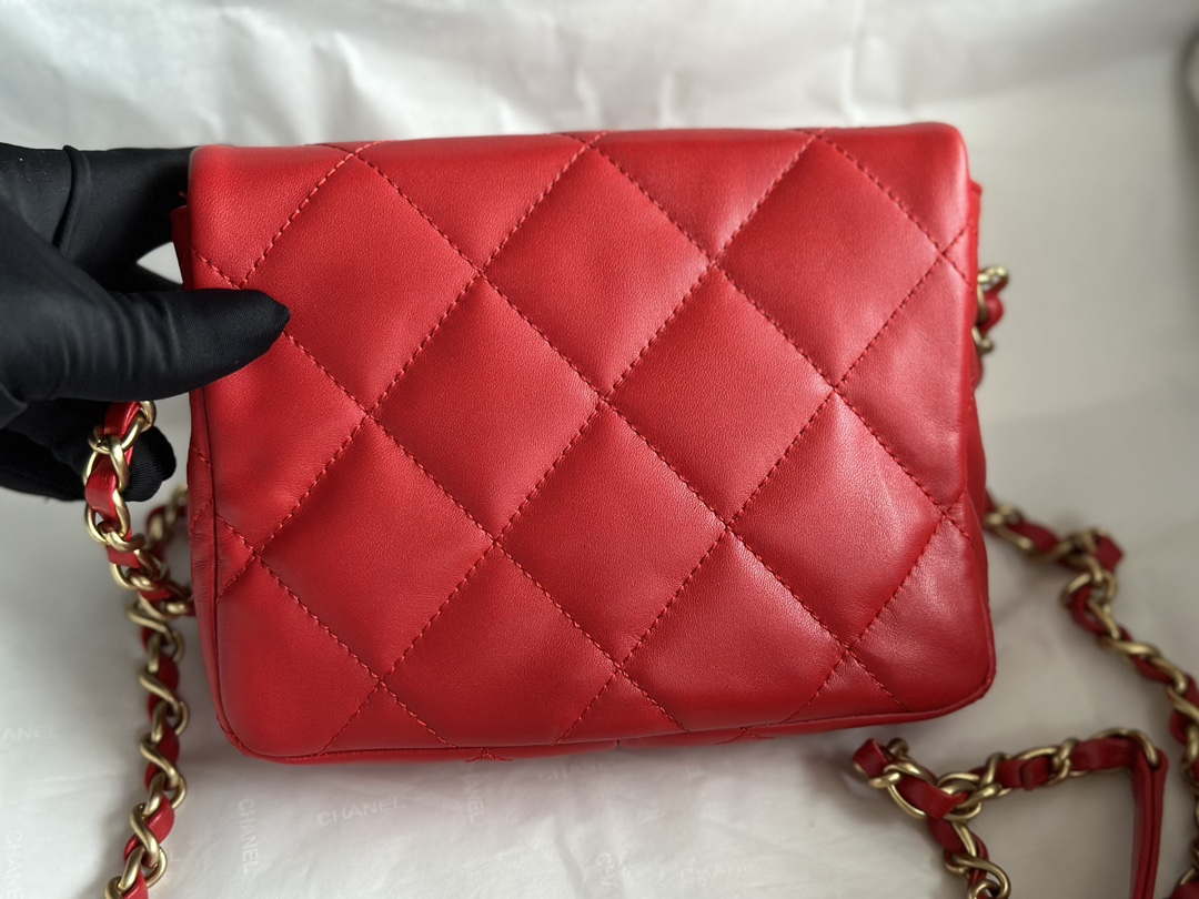 Chanel AS3979 Mini Flap Bag Lambskin Plexi & Gold-Tone Meta Red - Default Title - View 4