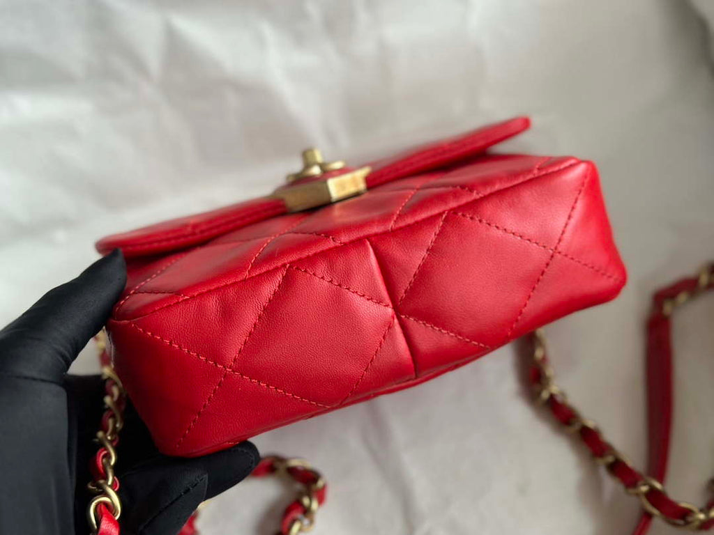 Chanel AS3979 Mini Flap Bag Lambskin Plexi & Gold-Tone Meta Red