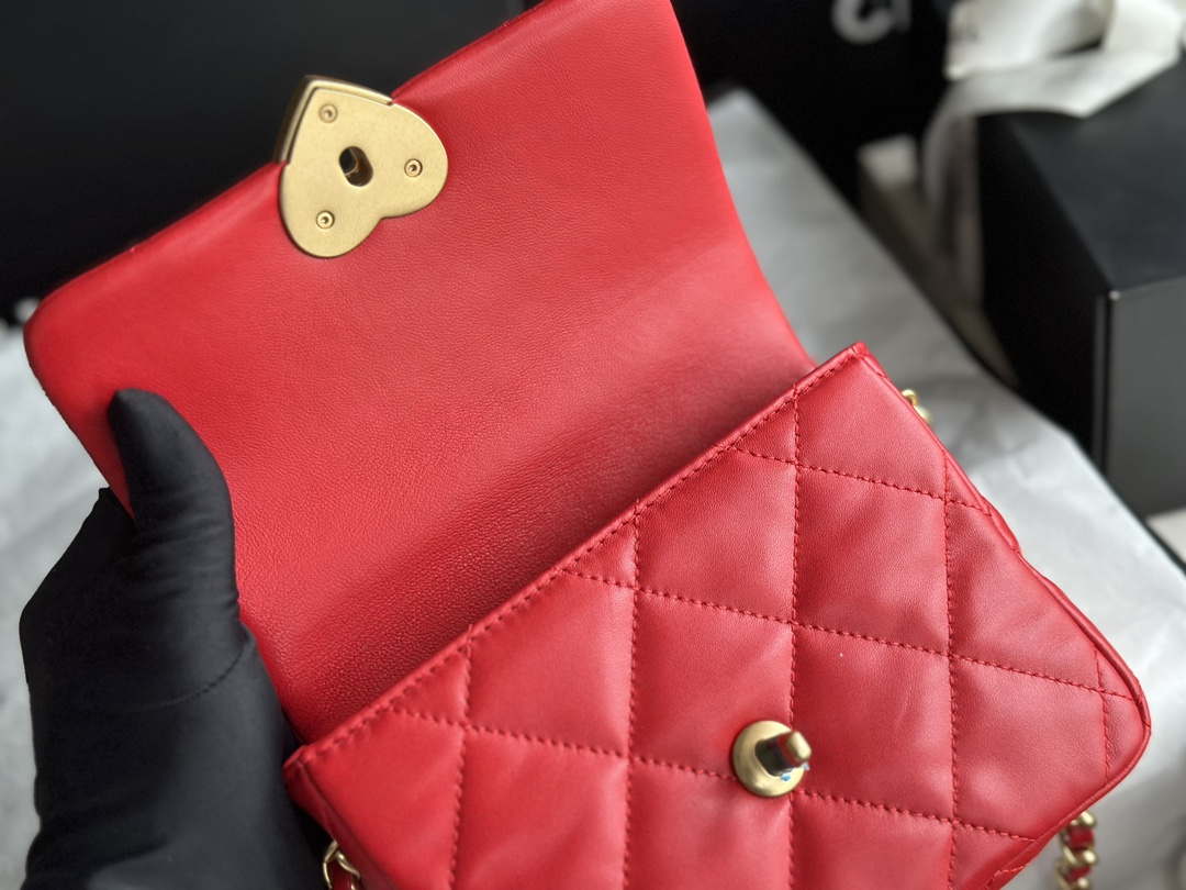 Chanel AS3979 Mini Flap Bag Lambskin Plexi & Gold-Tone Meta Red - Default Title - View 7