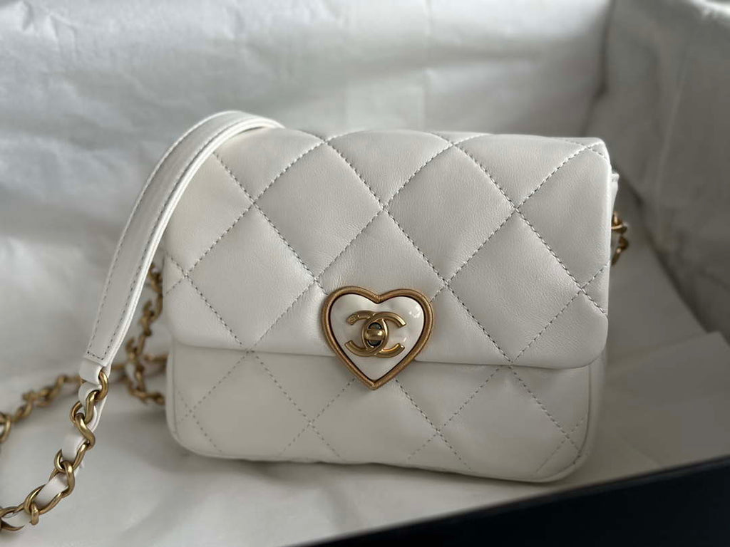 Chanel AS3979 Mini Flap Bag Lambskin Plexi & Gold-Tone Meta White