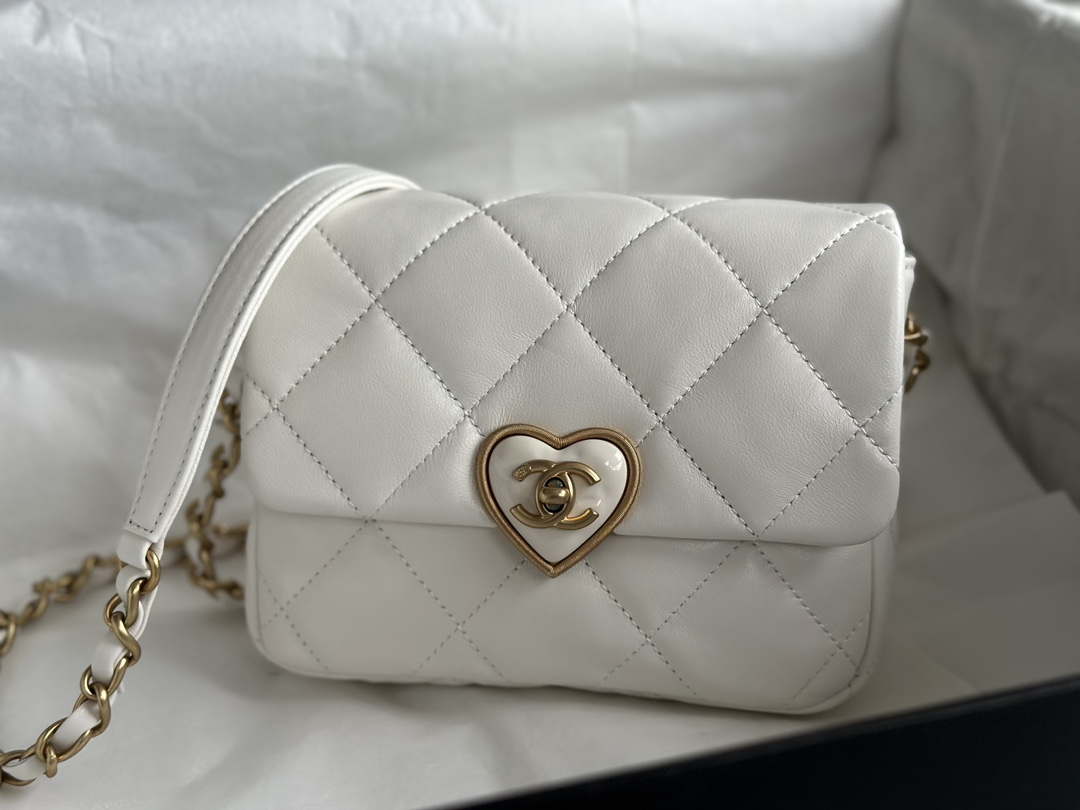 Chanel AS3979 Mini Flap Bag Lambskin Plexi & Gold-Tone Meta White