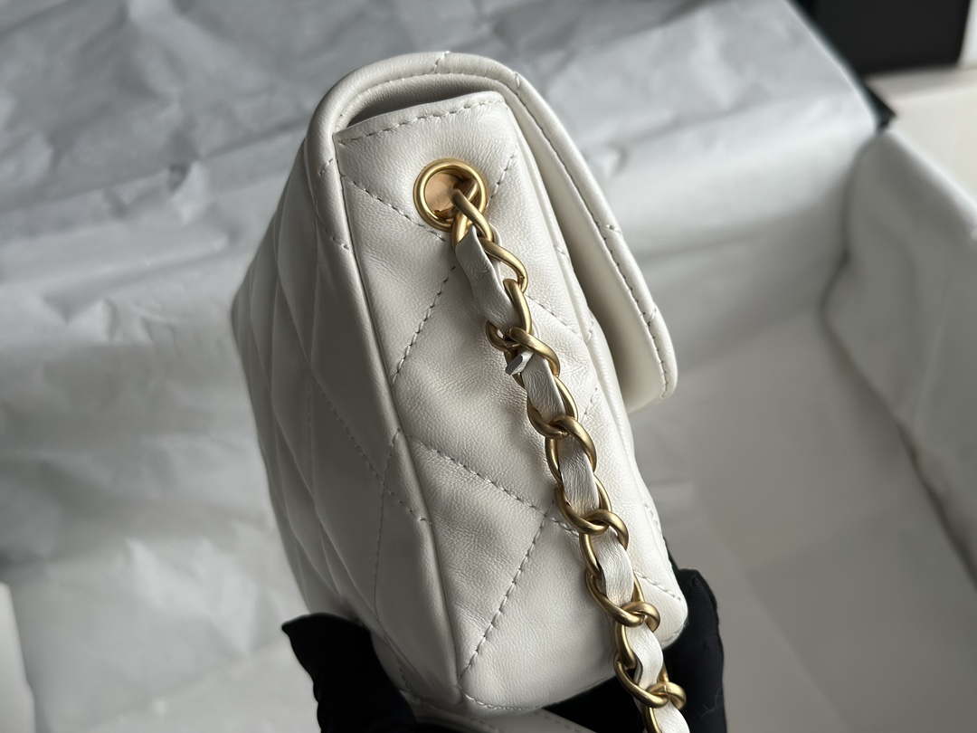 Chanel AS3979 Mini Flap Bag Lambskin Plexi & Gold-Tone Meta White - Default Title - View 3