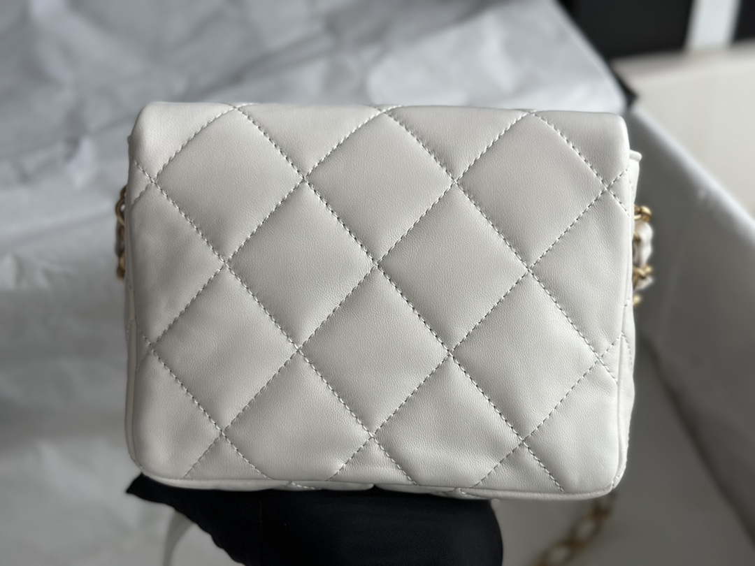Chanel AS3979 Mini Flap Bag Lambskin Plexi & Gold-Tone Meta White - Default Title - View 4
