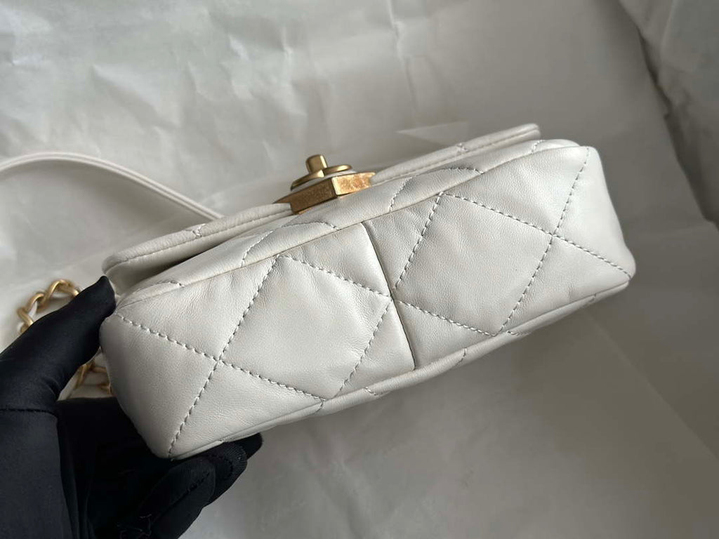 Chanel AS3979 Mini Flap Bag Lambskin Plexi & Gold-Tone Meta White