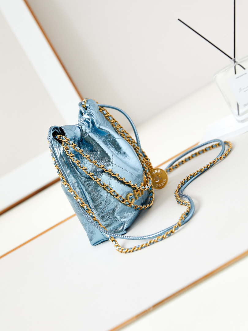 Chanel AS3980 22 Mini Handbag Fantasy color Calfskin & Gold-Tone Metal Blue - Default Title - View 3