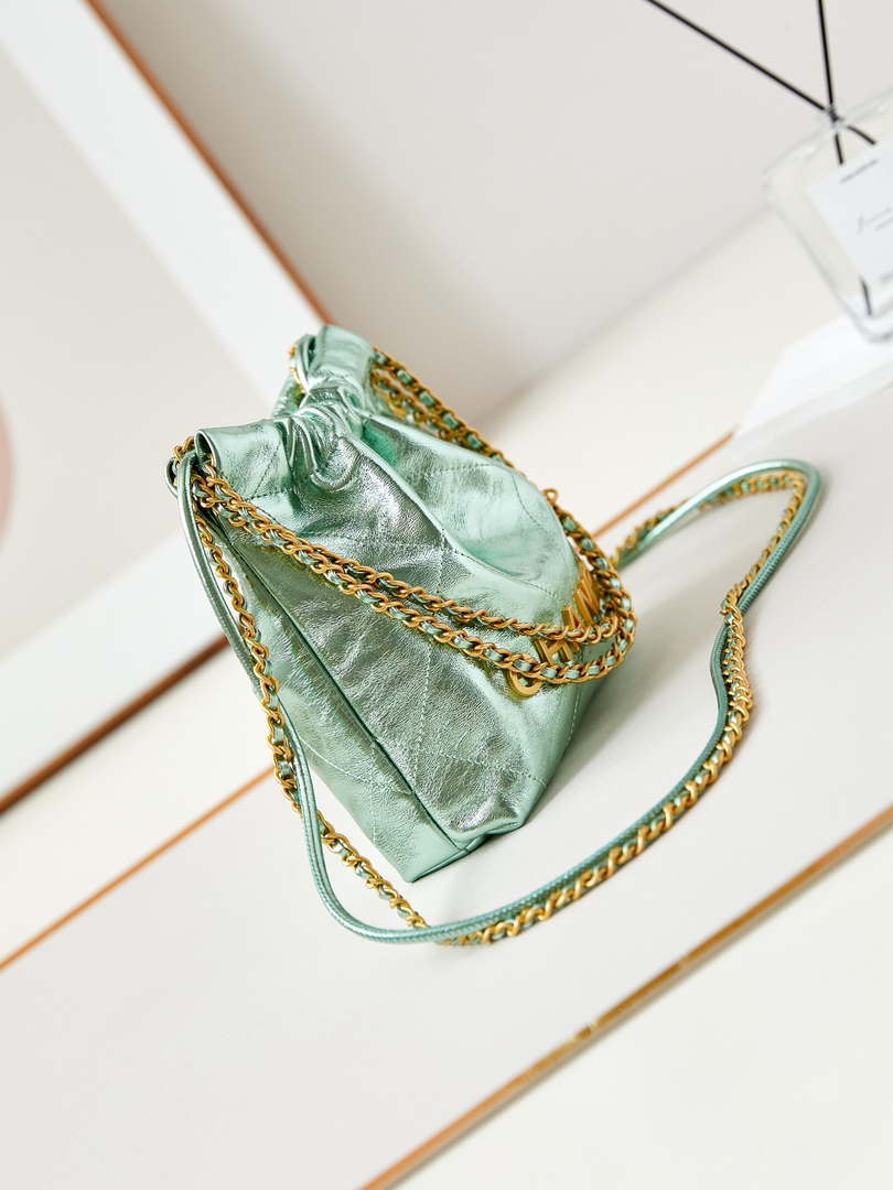 Chanel AS3980 22 Mini Handbag Fantasy color Calfskin & Gold-Tone Metal Green