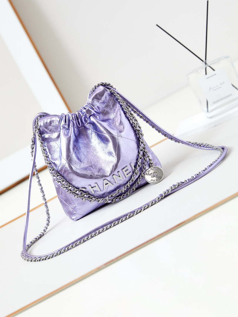 Chanel AS3980 22 Mini Handbag Fantasy color Calfskin & Gold-Tone Metal Purple - Default Title - View 1