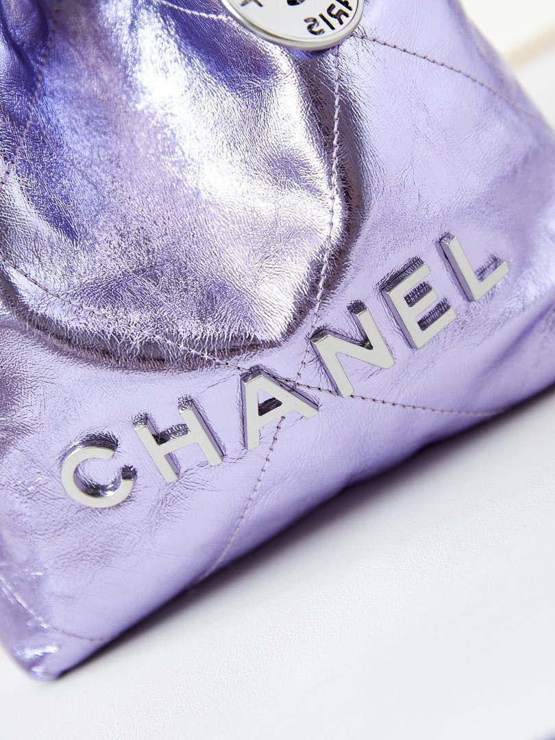 Chanel AS3980 22 Mini Handbag Fantasy color Calfskin & Gold-Tone Metal Purple