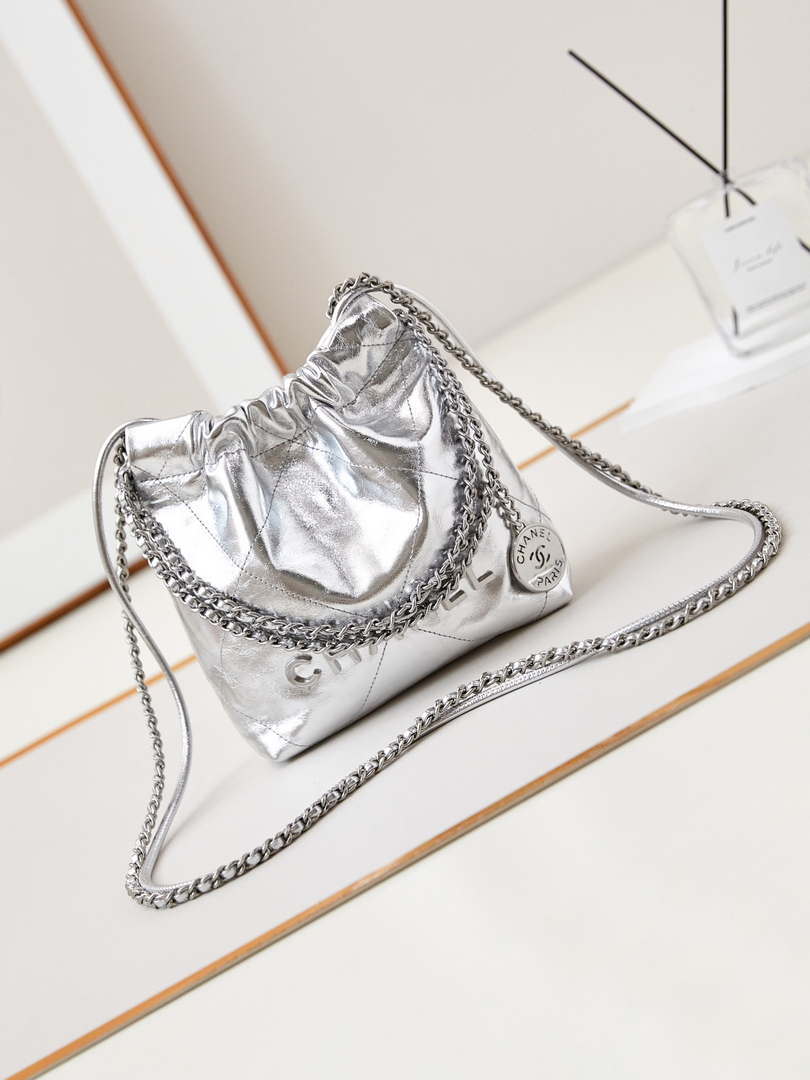 Chanel AS3980 22 Mini Handbag Fantasy color Calfskin & Silver-Tone Metal Silver