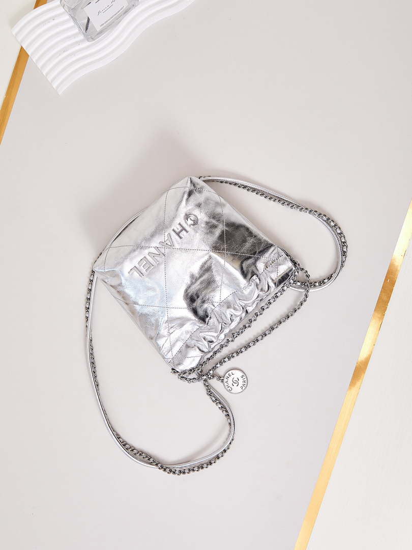 Chanel AS3980 22 Mini Handbag Fantasy color Calfskin & Silver-Tone Metal Silver