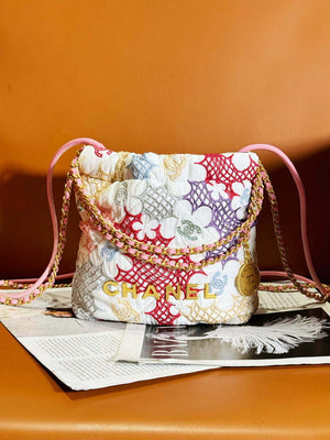 Chanel AS3980 22 Mini Handbag Lace Patchwork & Gold-Tone Metal Multicolour - Default Title - View 1