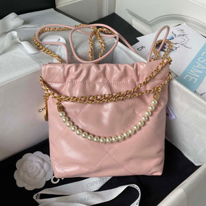 Chanel AS3980 22 Mini Handbag Shiny Calfskin & Gold-Tone Metal Pink - Default Title - View 2