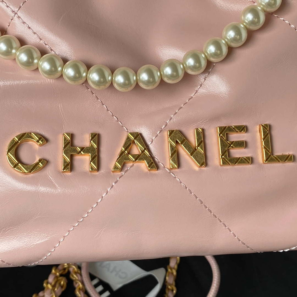 Chanel AS3980 22 Mini Handbag Shiny Calfskin & Gold-Tone Metal Pink
