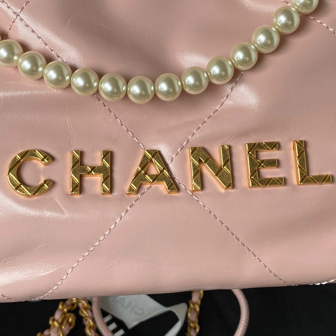 Chanel AS3980 22 Mini Handbag Shiny Calfskin & Gold-Tone Metal Pink