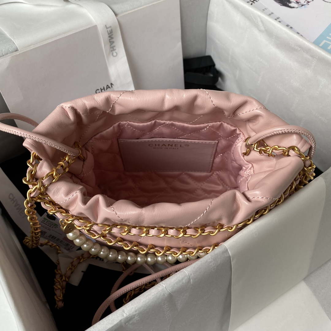 Chanel AS3980 22 Mini Handbag Shiny Calfskin & Gold-Tone Metal Pink - Default Title - View 6