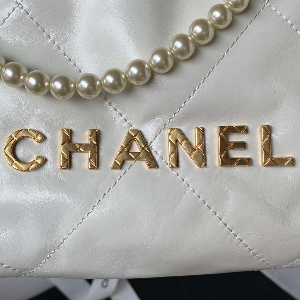 Chanel AS3980 22 Mini Handbag Shiny Calfskin & Gold-Tone Metal White