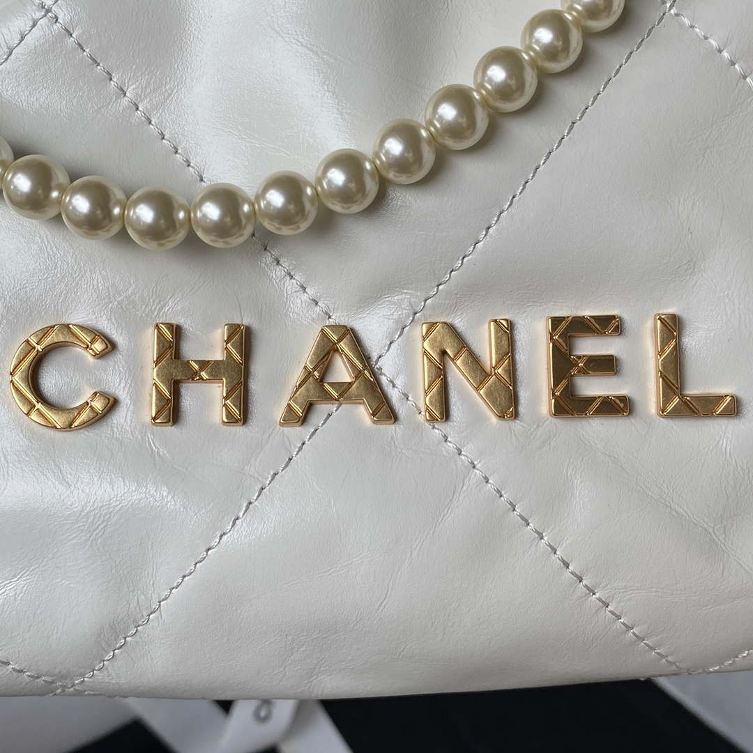 Chanel AS3980 22 Mini Handbag Shiny Calfskin & Gold-Tone Metal White - Default Title - View 3