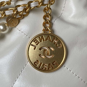 Chanel AS3980 22 Mini Handbag Shiny Calfskin & Gold-Tone Metal White - Default Title - View 4