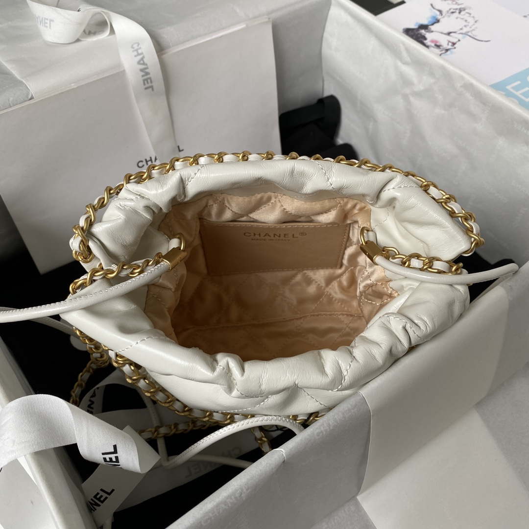Chanel AS3980 22 Mini Handbag Shiny Calfskin & Gold-Tone Metal White - Default Title - View 6
