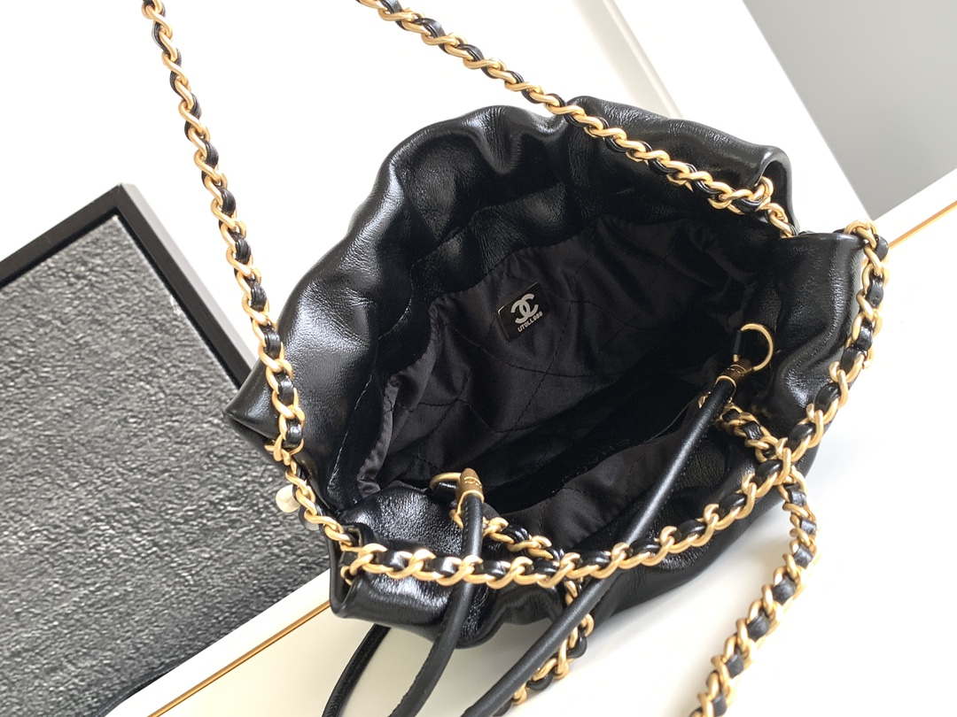 Chanel AS3980 22 Mini Handbag Black Calfskin & Gold-Tone Metal - Default Title - View 8