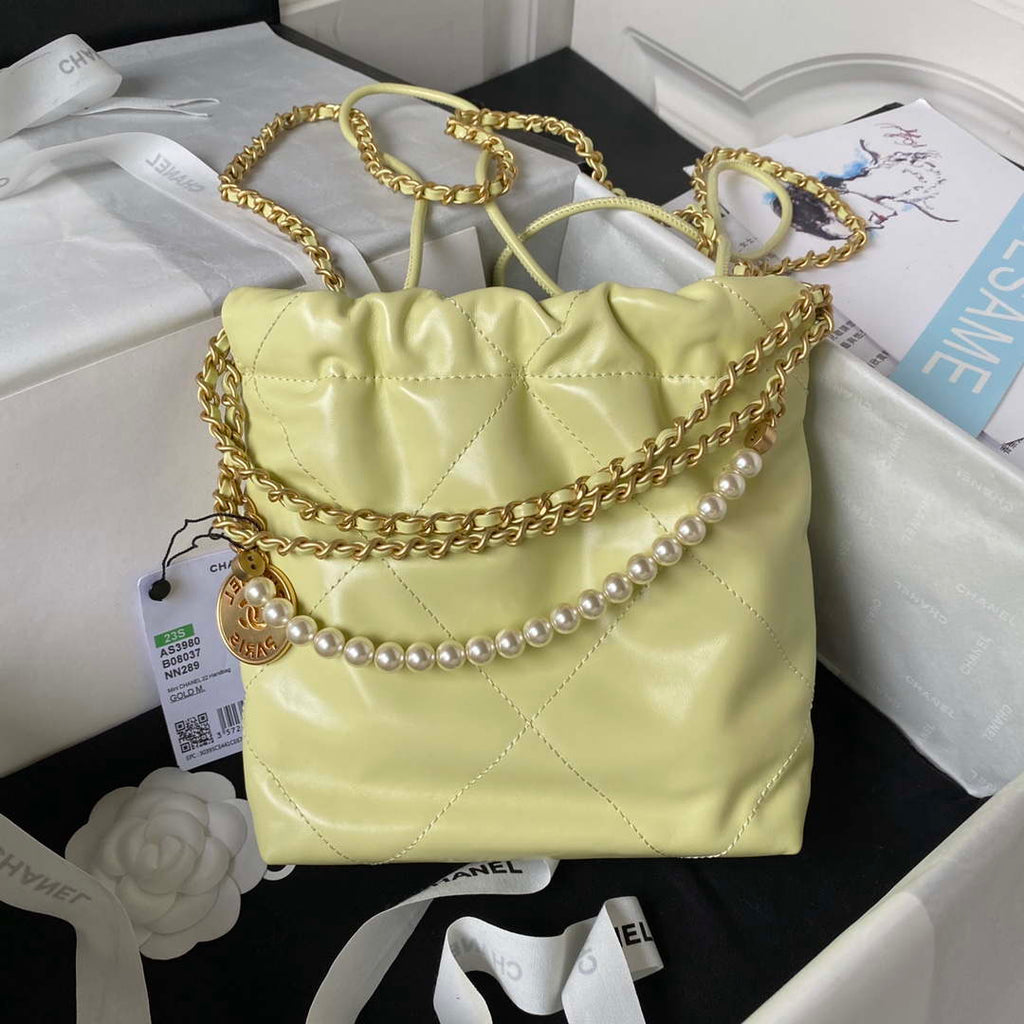 Chanel AS3980 22 Mini Handbag Shiny Calfskin & Gold-Tone Metal Yellow