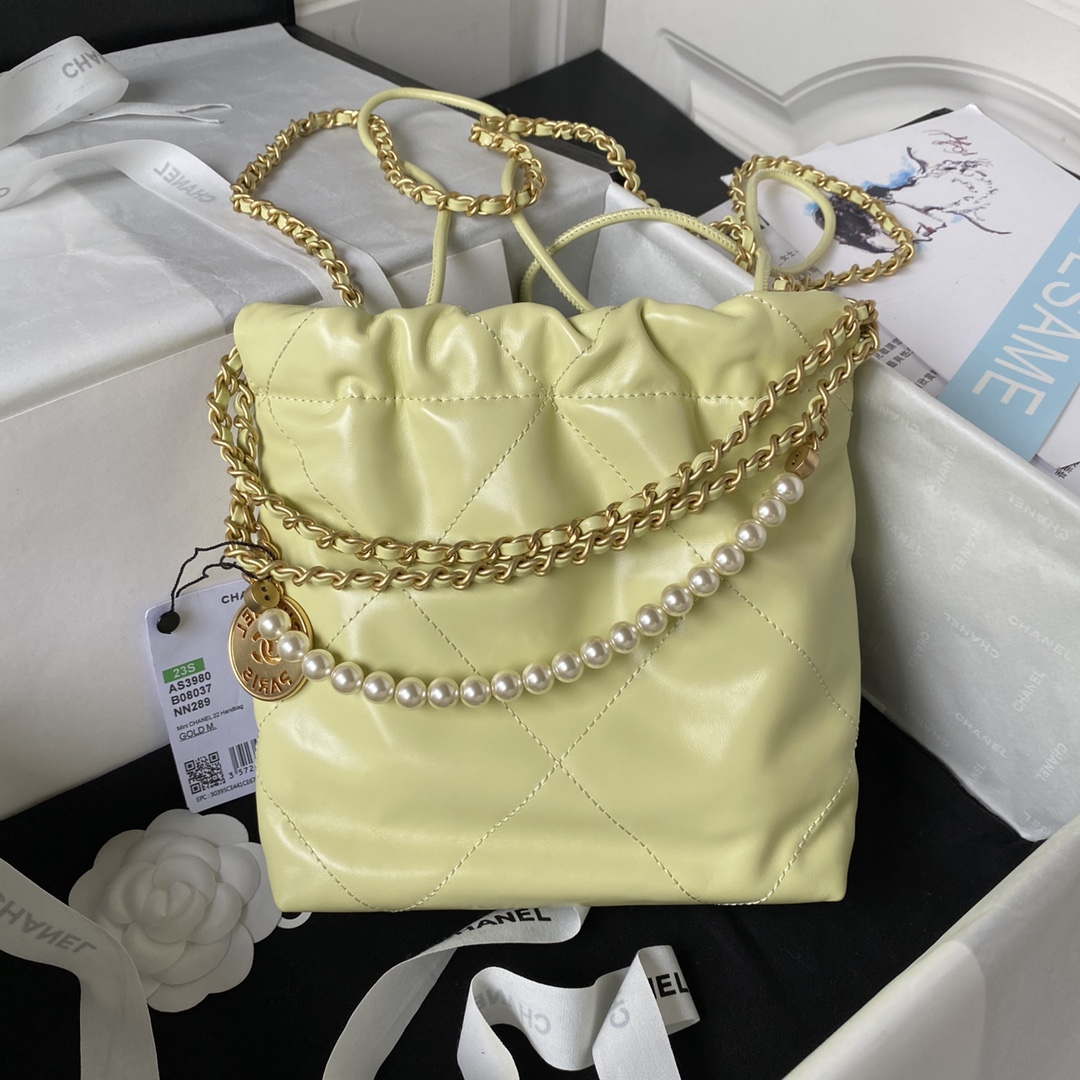 Chanel AS3980 22 Mini Handbag Shiny Calfskin & Gold-Tone Metal Yellow - Default Title - View 2